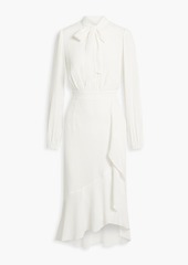 Diane von Furstenberg - Agna pussy-bow ruffled crepe de chine midi dress - White - US 8