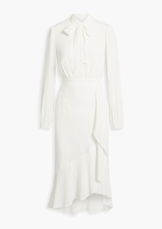 Diane von Furstenberg - Agna pussy-bow ruffled crepe de chine midi dress - White - US 10