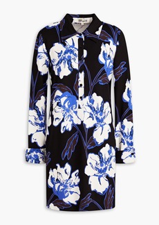 Diane von Furstenberg - Alarica floral-print jersey mini shirt dress - Black - XXS