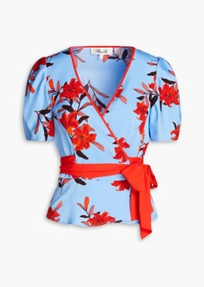 Diane von Furstenberg - Alexia floral-print crepe de chine wrap top - Blue - US 10