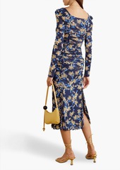 Diane von Furstenberg - Amelie ruched floral-print stretch-mesh midi dress - Blue - XXS