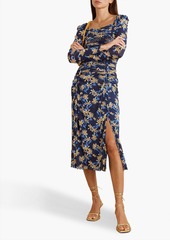 Diane von Furstenberg - Amelie ruched floral-print stretch-mesh midi dress - Blue - XXS