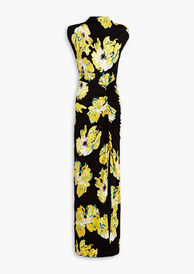 Diane von Furstenberg - Apollo ruched floral-print jersey maxi dress - Yellow - XS