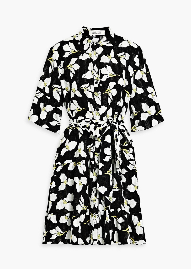 Diane von Furstenberg - Beata floral-print cotton-jacquard mini shirt dress - Black - L