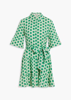 Diane von Furstenberg - Beata gathered printed cotton-jacquard mini shirt dress - Green - L