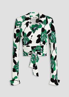Diane von Furstenberg - Bobbie cropped printed jersey wrap top - Green - XXS