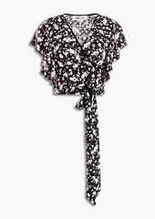 Diane von Furstenberg - Cailey cropped paneled floral-print crepe de chine and broderie anglaise cotton wrap top - Black - XS