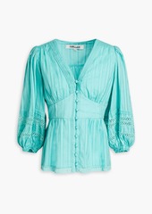Diane von Furstenberg - Camille pintucked cotton-jacquard blouse - Green - US 0