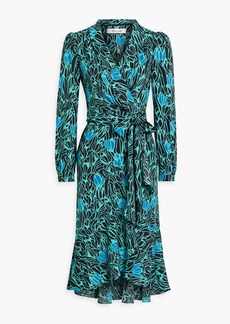 Diane von Furstenberg - Carla ruffled printed crepe midi wrap dress - Blue - XXS