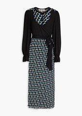 Diane von Furstenberg - Caroline crepe de chine-paneled printed jersey midi dress - Black - XXS