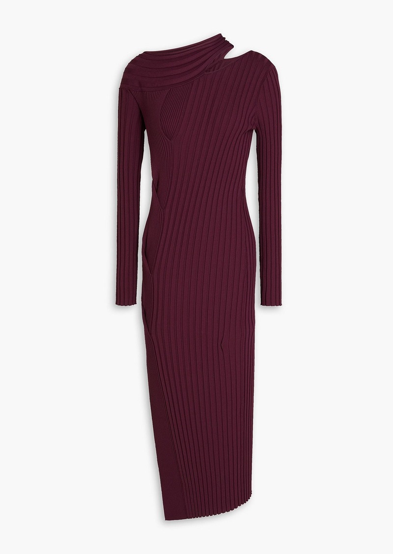 Diane von Furstenberg - Cassie cutout ribbed-knit midi dress - Burgundy - XXS