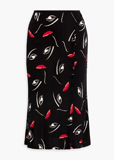 Diane von Furstenberg - Charleston button-detailed printed jersey midi skirt - Black - US 6