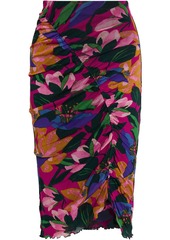 Diane von Furstenberg - Christy ruched floral-print stretch-mesh skirt - Purple - M