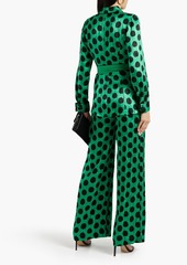 Diane von Furstenberg - Clyde wrap-effect polka-dot satin-jacquard wide-leg jumpsuit - Green - US 00