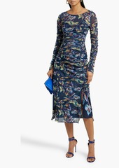 Diane von Furstenberg - Corinne ruched floral-print mesh midi dress - Blue - XXS