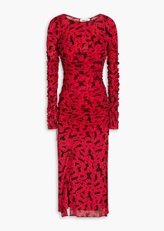 Diane von Furstenberg - Corrine ruched printed stretch-mesh midi dress - Red - XXS