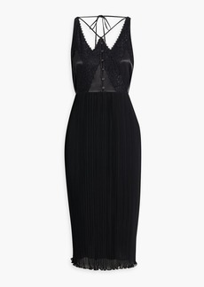 Diane von Furstenberg - Cosmo lace-trimmed plissé-satin midi dress - Black - US 0