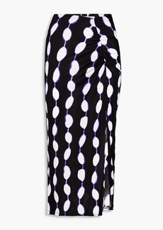 Diane von Furstenberg - Cybele ruched printed jersey midi skirt - Black - XXS