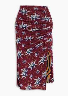 Diane von Furstenberg - Dariella reversible floral-print stretch-mesh midi skirt - Burgundy - XL