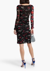 Diane von Furstenberg - Devanna ruched floral-print stretch-mesh dress - Black - XXS