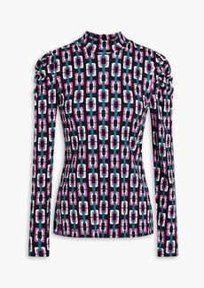Diane von Furstenberg - Doha ruched printed Lyocell and wool-blend jersey turtleneck top - Black - XS
