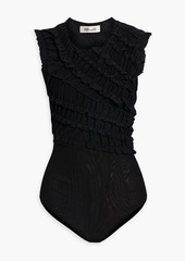 Diane von Furstenberg - Edward ruffled stretch-mesh bodysuit - Black - L