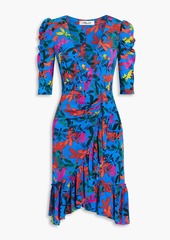 Diane von Furstenberg - Eldoris ruffled printed stretch-mesh dress - Blue - L