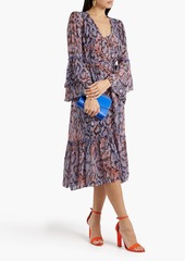 Diane von Furstenberg - Elora ruffled snake-print chiffon midi wrap dress - Blue - US 00