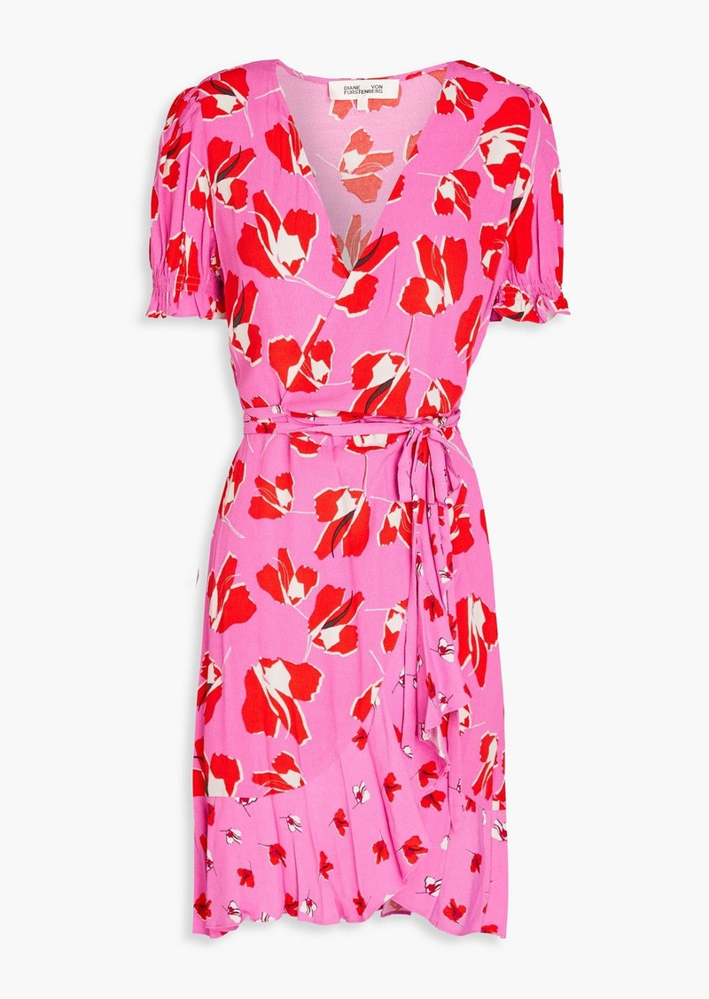 Diane von Furstenberg - Emilia floral-print crepe mini wrap dress - Pink - XXS