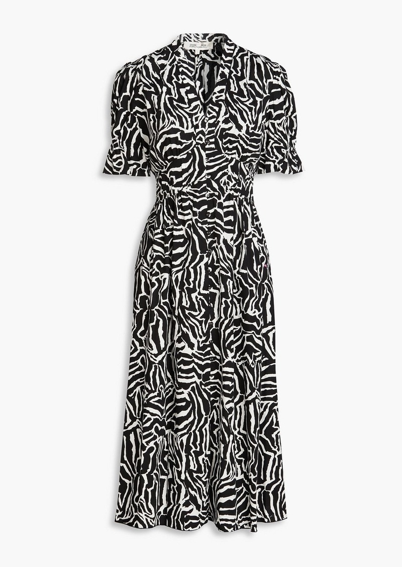 Diane von Furstenberg - Erica zebra-print cotton-blend poplin midi dress - Black - US 00