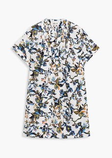 Diane von Furstenberg - Fiona pintucked floral-print cotton-poplin mini shirt dress - Blue - XL