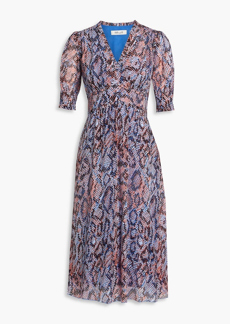 Diane von Furstenberg - Fleur ruffled snake-print crepe de chine dress - Blue - US 00