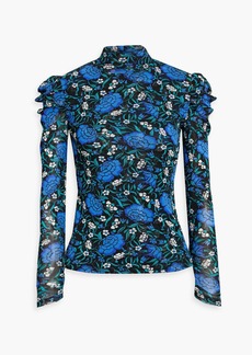 Diane von Furstenberg - New Remy floral-print mesh turtleneck top - Blue - XS