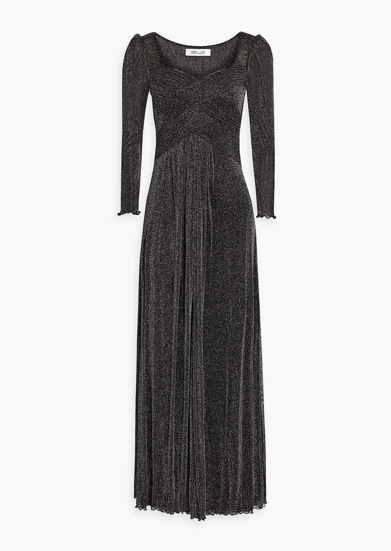 Diane von Furstenberg - Gael pleated metallic mesh maxi dress - Black - US 2