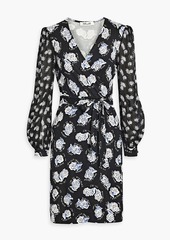 Diane von Furstenberg - Gala chiffon-paneled printed cady mini wrap dress - Black - XXS