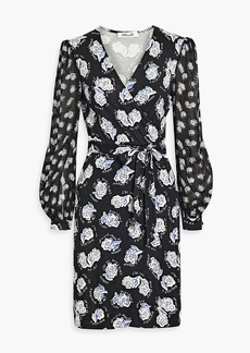 Diane von Furstenberg - Gala chiffon-paneled printed cady mini wrap dress - Black - XXS