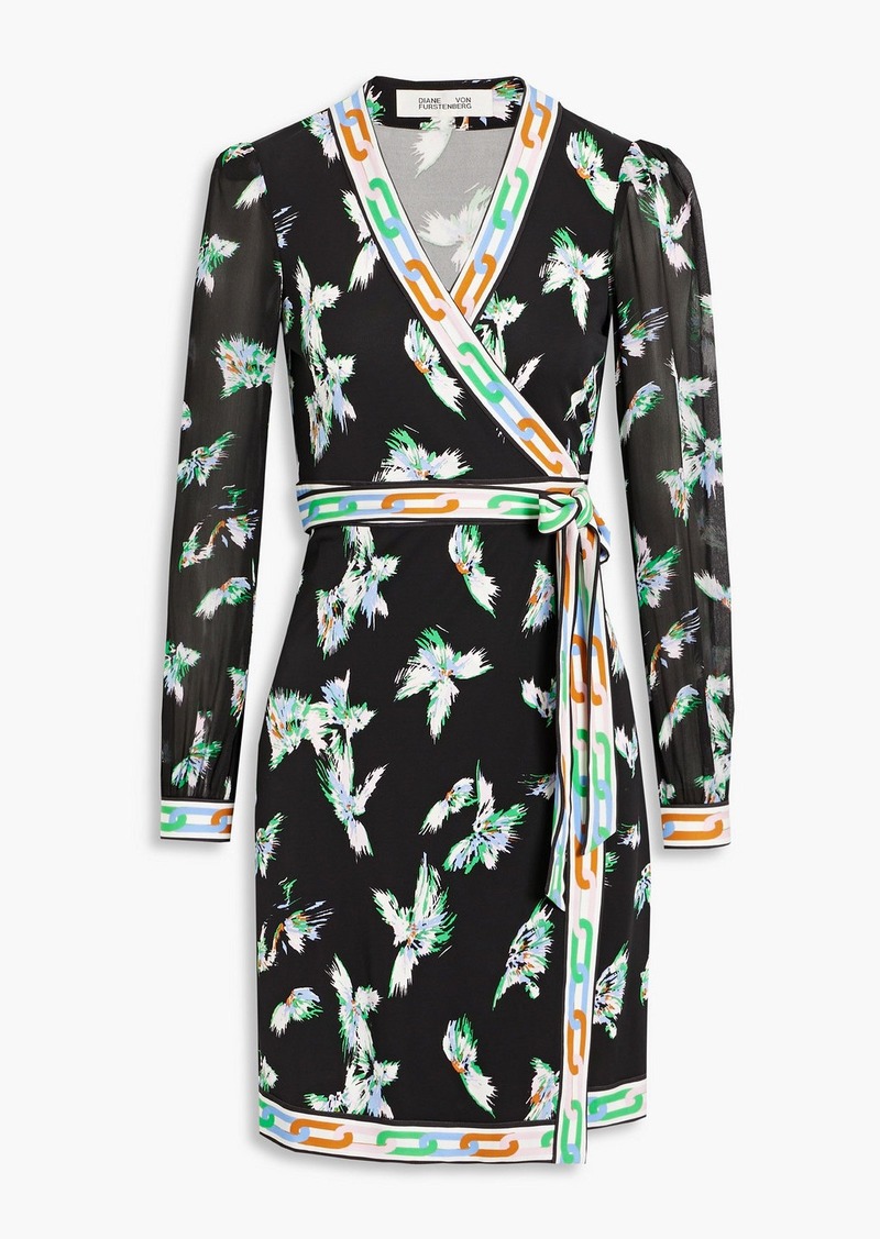 Diane von Furstenberg - Gala printed jersey mini wrap dress - Green - XXS