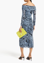 Diane von Furstenberg - Ganesa ruched printed stretch-mesh midi dress - Blue - XL