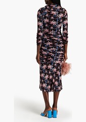 Diane von Furstenberg - Ganesa ruched floral-print stretch-mesh midi dress - Pink - XXL