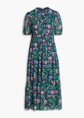 Diane von Furstenberg - Blossom gathered floral-print chiffon midi dress - Blue - US 4