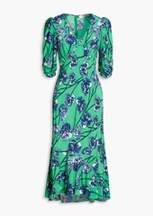 Diane von Furstenberg - Tati gathered floral-print satin midi dress - Green - US 0
