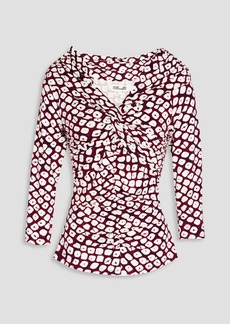 Diane von Furstenberg - Greg off-the-shoulder twist-front printed jersey top - Burgundy - XXS