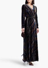 Diane von Furstenberg - Jareth striped devoré-velvet maxi wrap dress - Black - US 00
