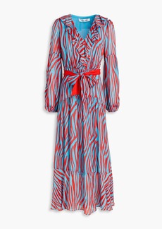 Diane von Furstenberg - Jaxson ruffled printed crepe de chine midi dress - Blue - XXS