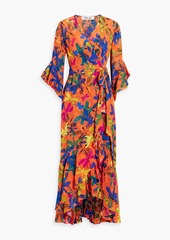 Diane von Furstenberg - Jean ruffled printed jacquard midi wrap dress - Orange - US 10