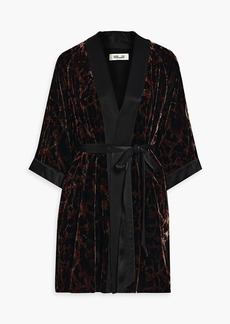 Diane von Furstenberg - Julane satin-trimmed leopard-print velvet robe - Black - XXS