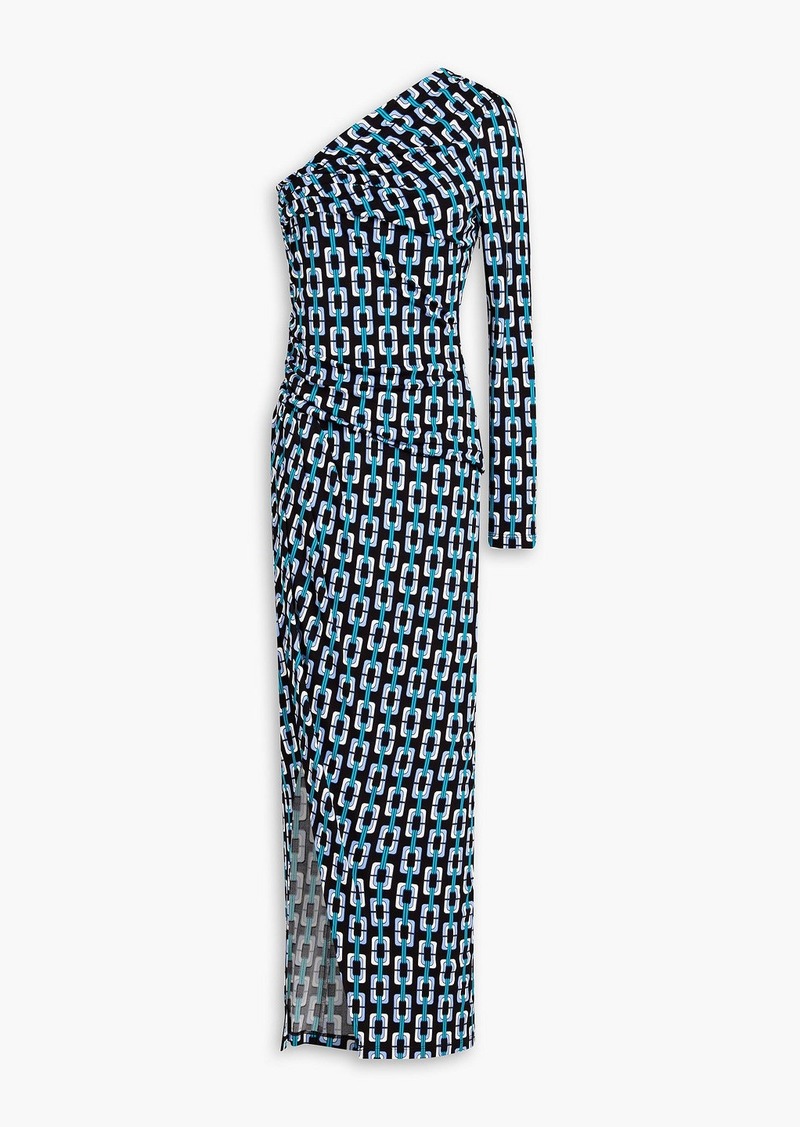 Diane von Furstenberg - Kitana one-sleeve ruched printed jersey maxi dress - Blue - XXS