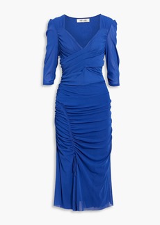 Diane von Furstenberg - Larisa ruched stretch-mesh midi dress - Blue - XL