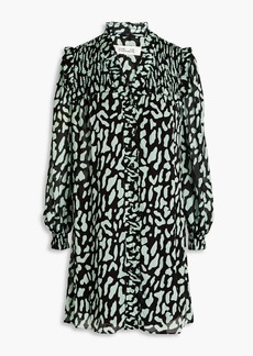Diane von Furstenberg - Layla shirred leopard-print georgette mini dress - Green - XXS