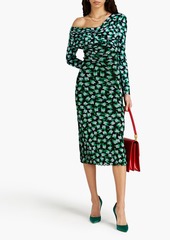 Diane von Furstenberg - Leia one-shoulder floral-print jersey and stretch-mesh midi dress - Green - XXS